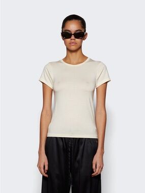 Eterne Fitted Crewneck Tee T-Shirt Pull On Short Sleeve Cream Size XS